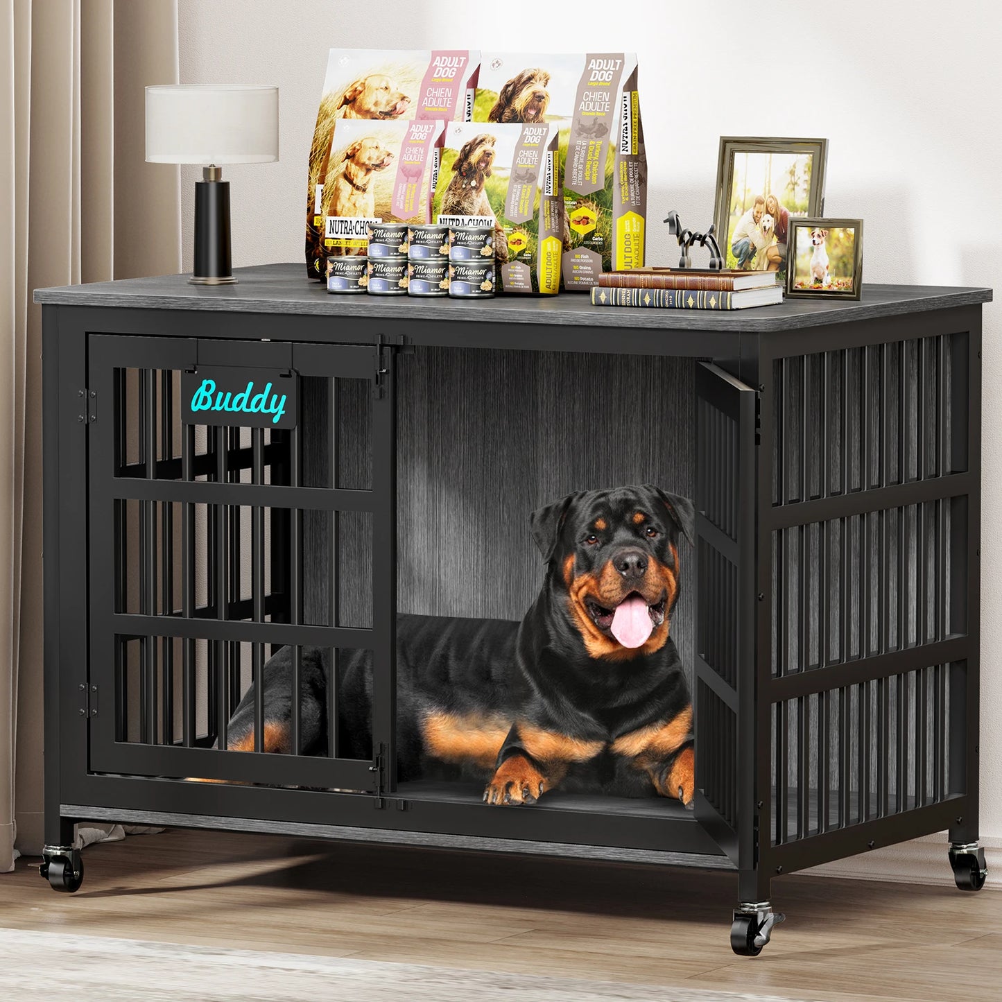 Furniture Style Heavy Duty Dog Crate With Casters Indoor Use