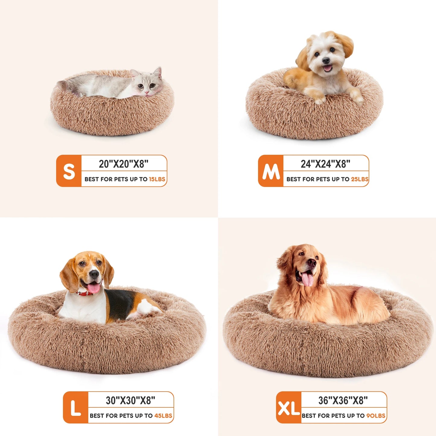 JHK Calming Round Dog Bed With Anti-Slip Plush Faux Fur