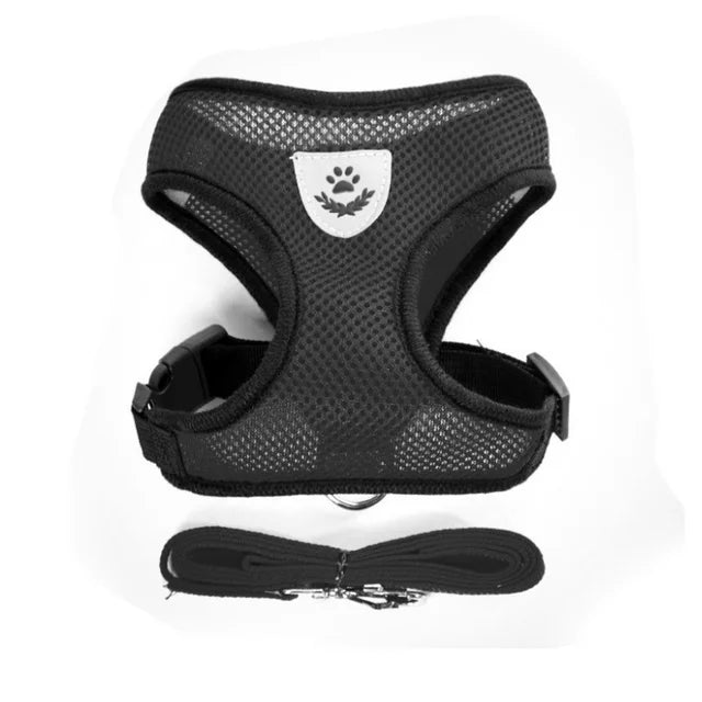 Adjustable Mesh Harness With Leash Reflective For Small Pets