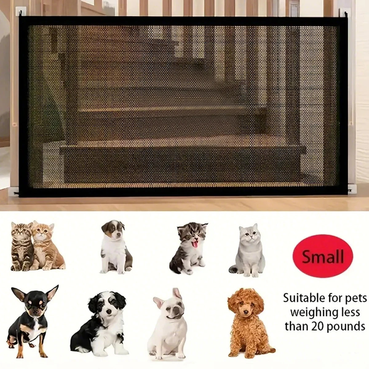 Dog Barrier Fence With 6 Hooks Foldable Breathable Mesh Playpen