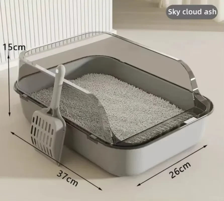 Semi-Enclosed Cat Litter Box Splashproof Kitten Tray Indoor Use