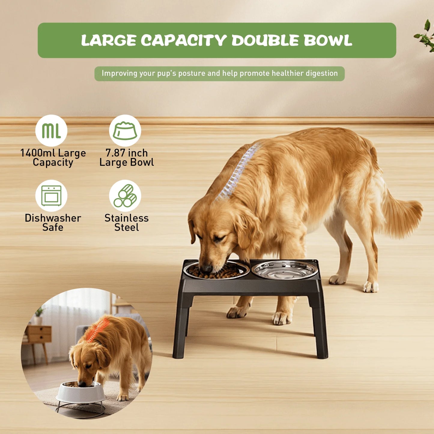 Elevated Dog Bowls With Adjustable Height And Stainless Steel Bowls