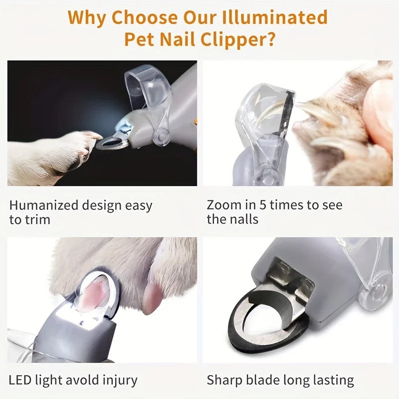 Led Light Pet Nail Clipper With Magnifying Glass For Dogs