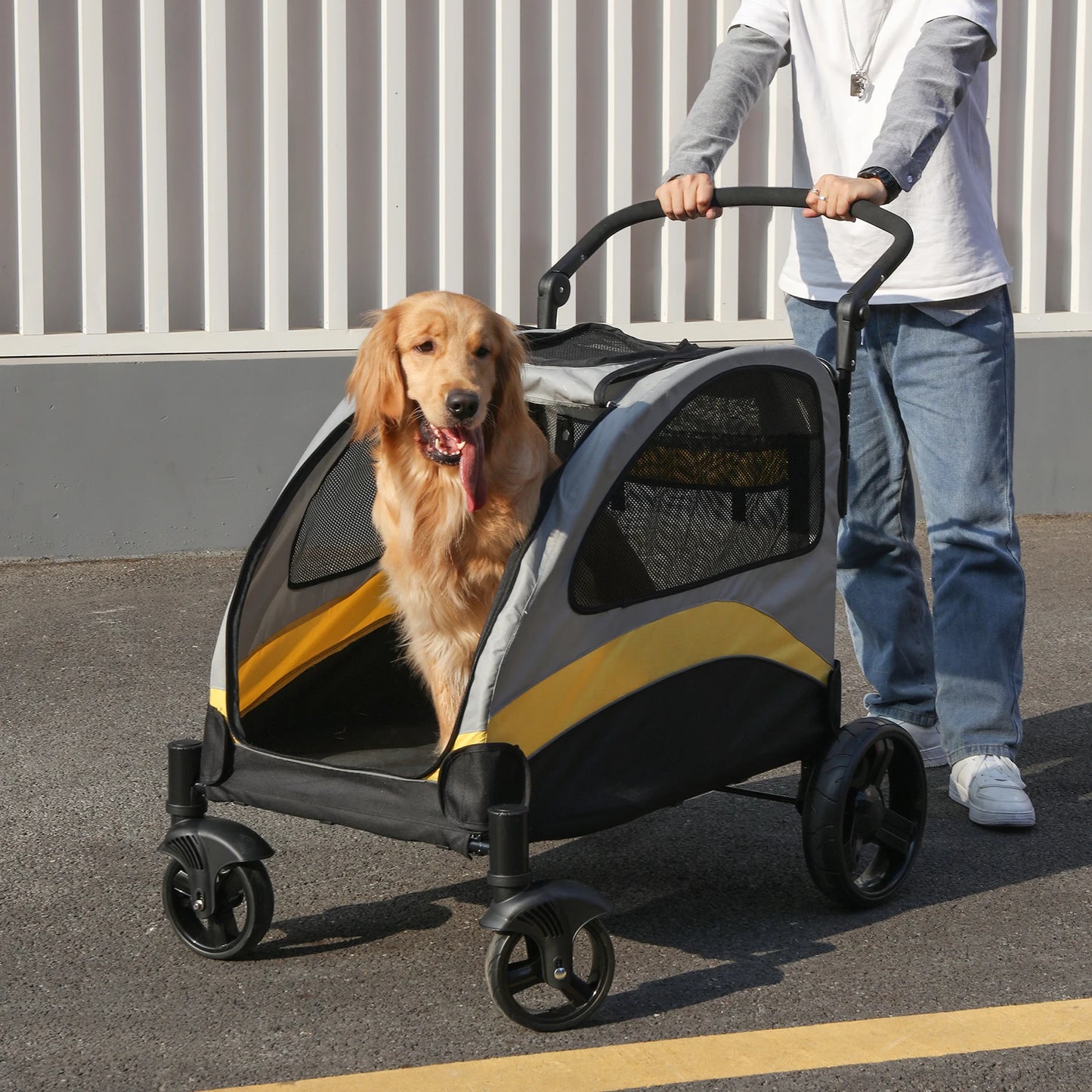 Portable Dog Stroller Four Wheel Foldable Travel Carrier For Pets