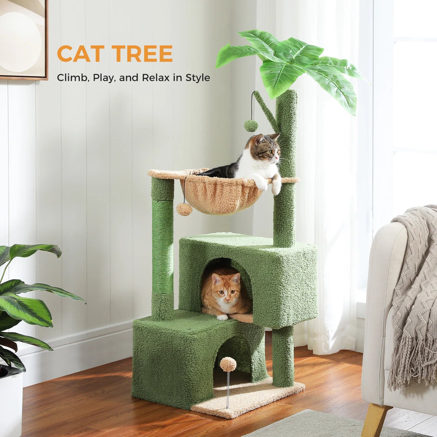 PEQULTI Cactus Cat Tree With Cozy Condo And Hammock