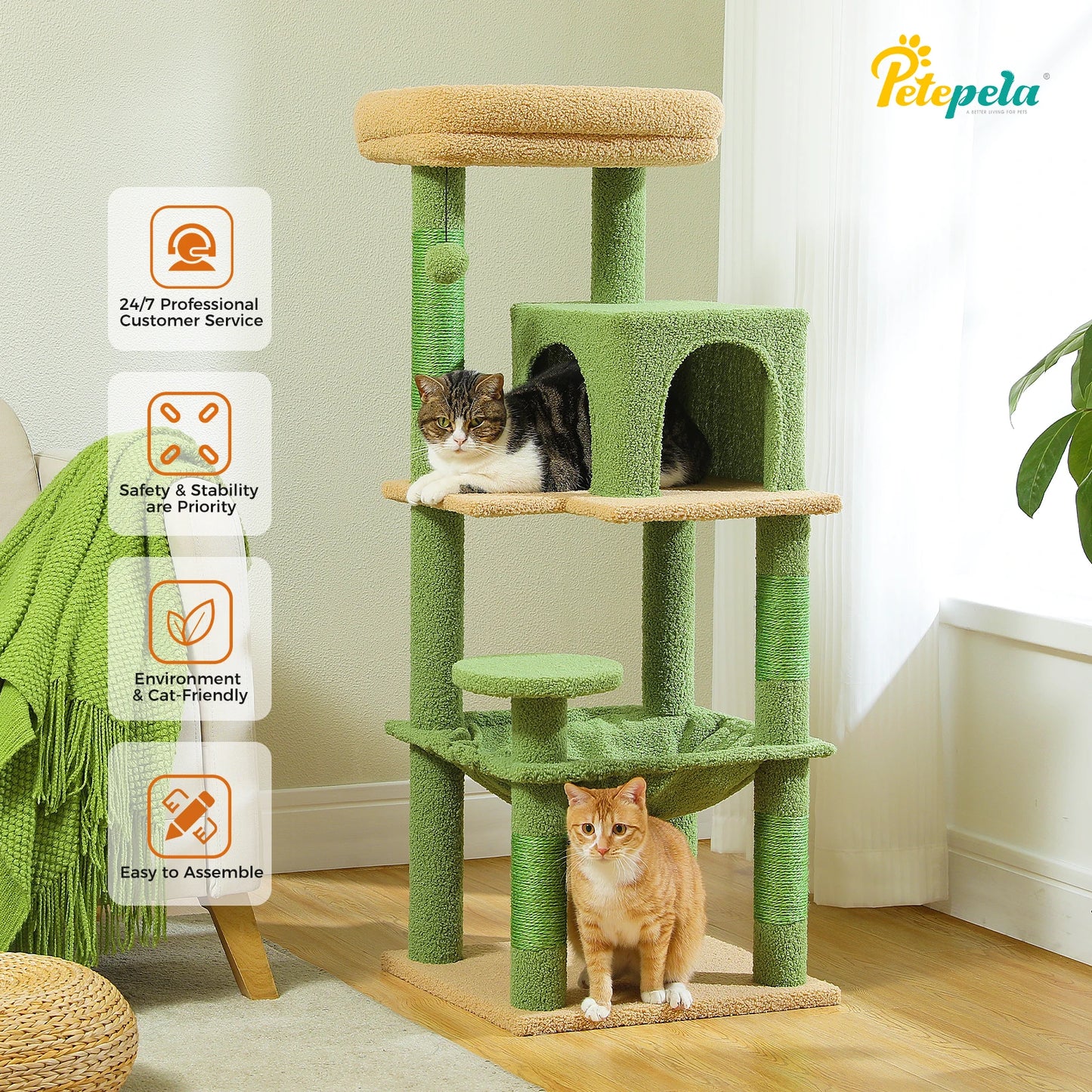 PETEPELA Cat Tree Indoor Five-Level Tower With Metal Frame