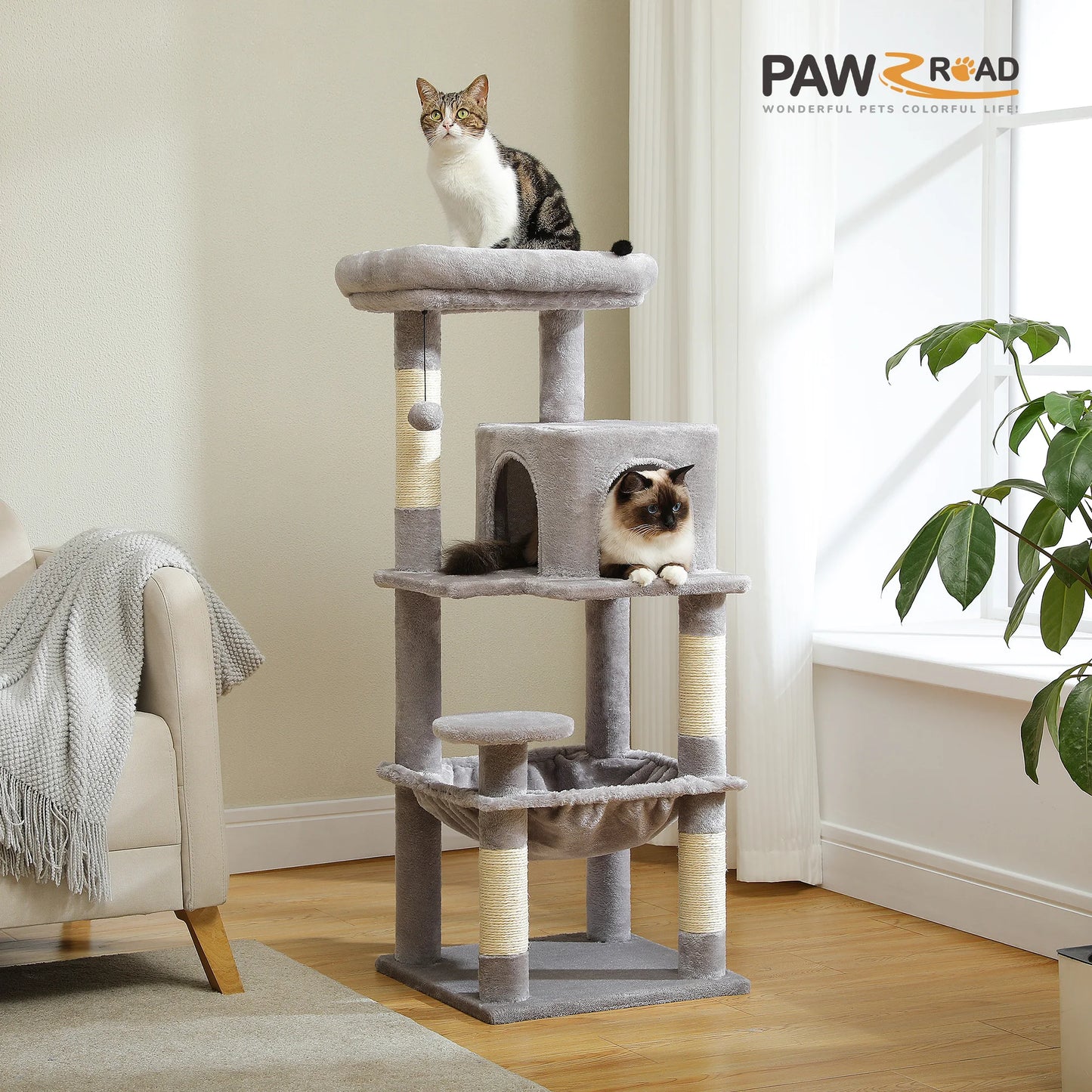 PETEPELA Cat Tree Indoor Five-Level Tower With Metal Frame