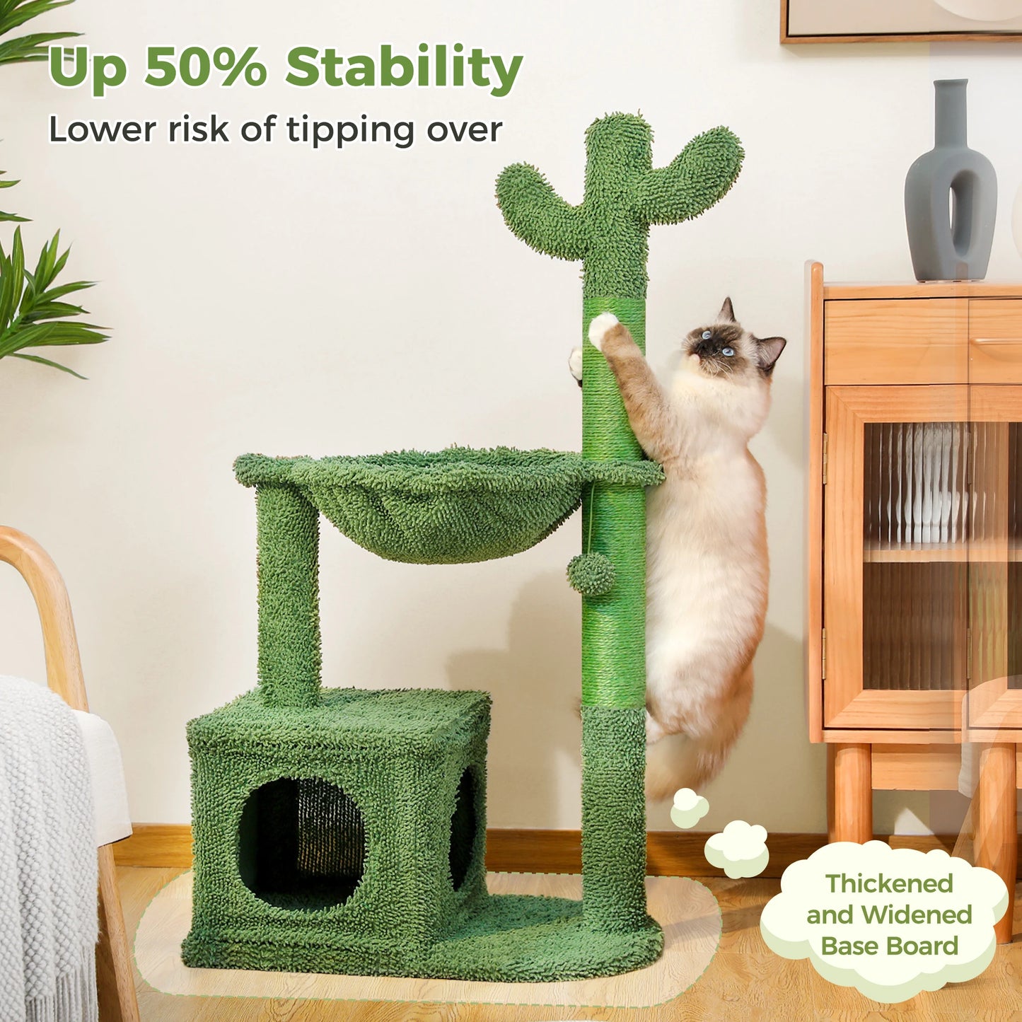PEQULTI Cactus Cat Tree With Cozy Condo And Hammock