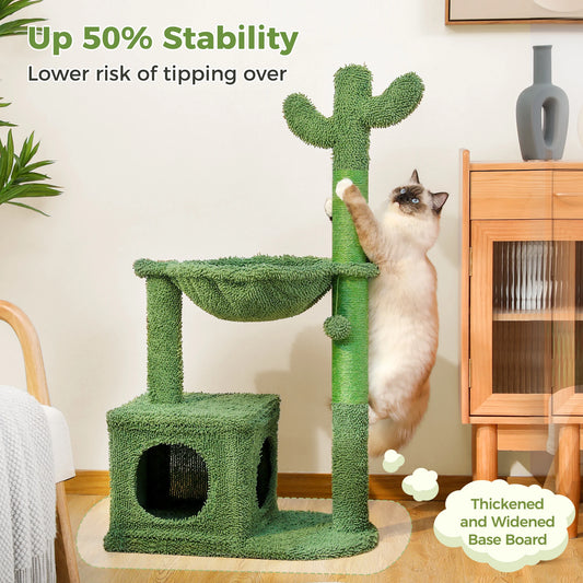 PEQULTI Cactus Cat Tree With Spacious Condo Cozy Hammock Dangling Ball Indoor