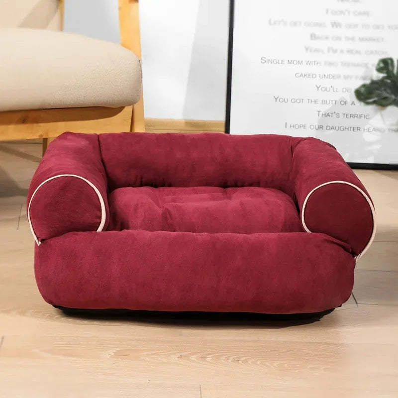 Soft Plush Dog Bed Sofa With Anti Slip Plastic Bottom For Deep Sleep