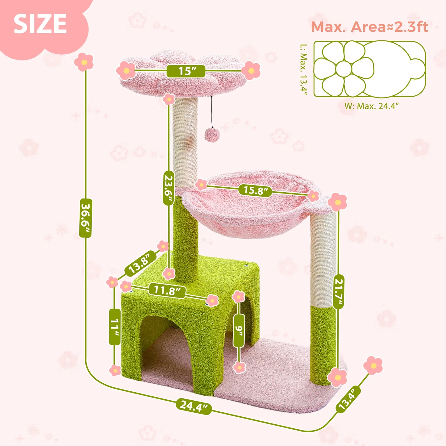 PETEPELA Cat Tree With Metal Frame Hammock Sisal Scratching Posts