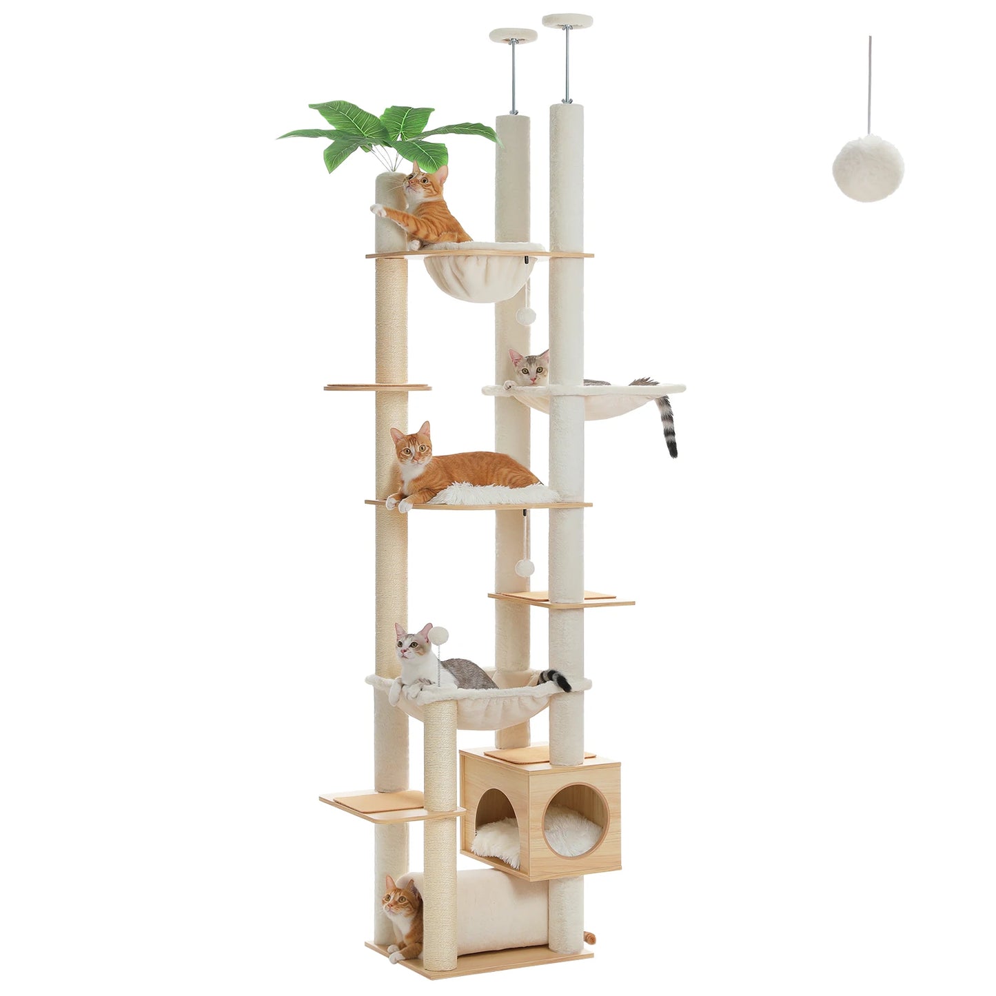 PAWZ Road Height Adjustable Wooden Cat Tree With Large Hammock