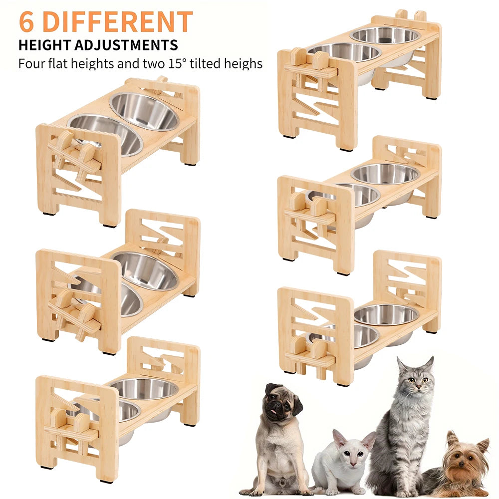 Elevated Adjustable Pet Feeder Stand With 2 Stainless Steel Bowls
