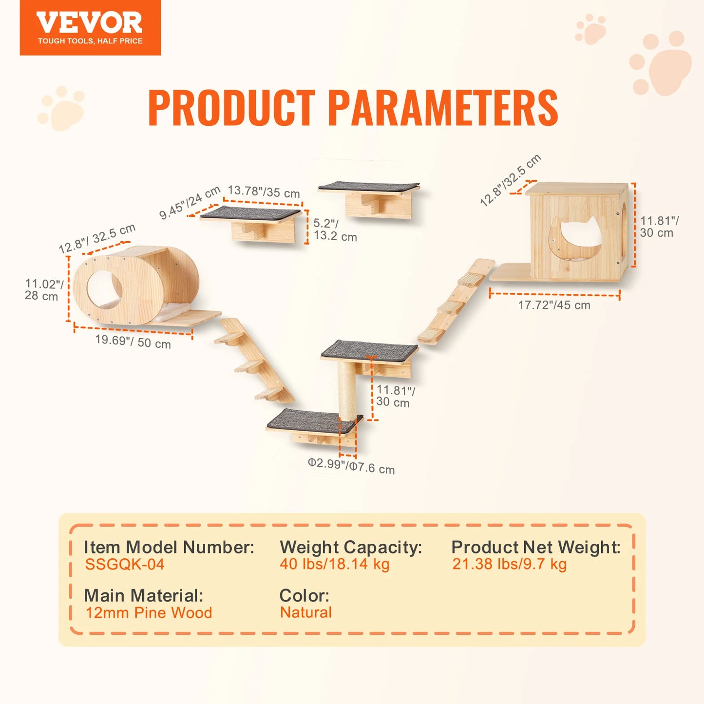 SucceBuy Wall Mounted Cat Shelves Perches Kit With Jumping Boards