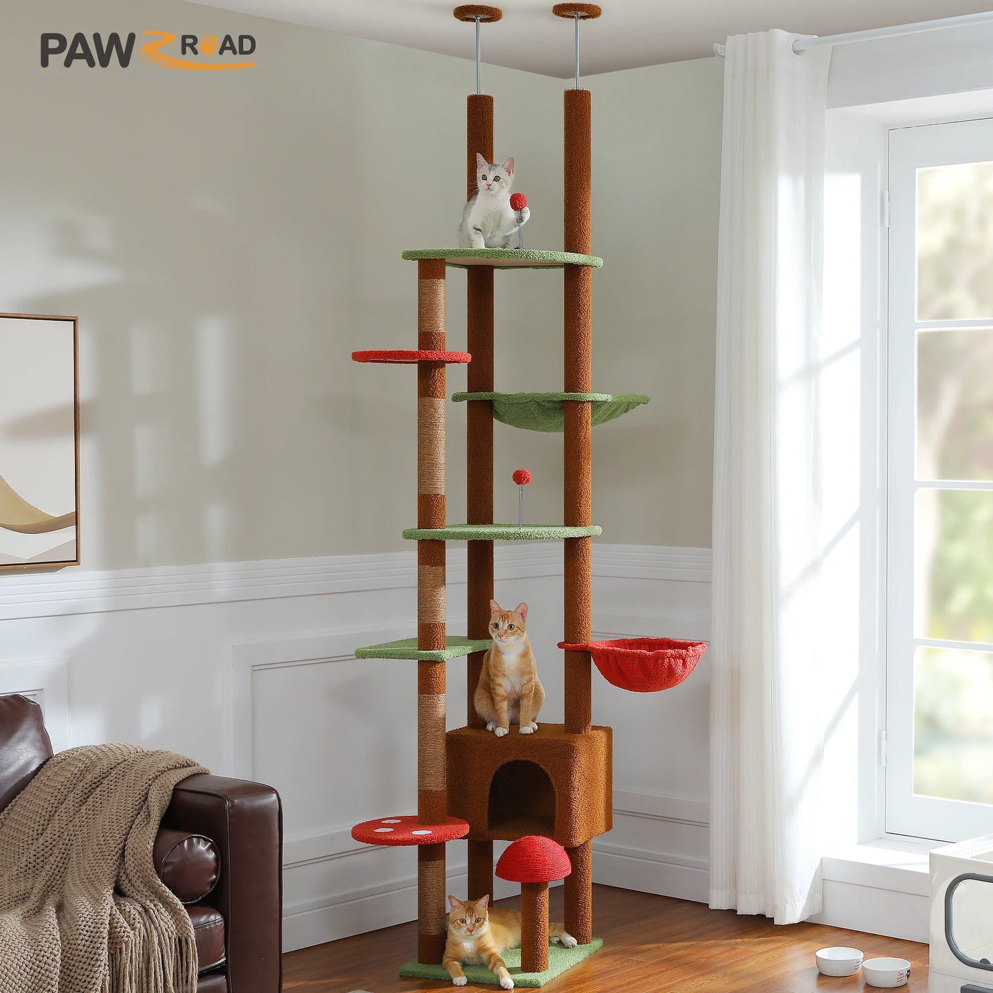 PAWZ Road Height Adjustable Wooden Cat Tree With Large Hammock