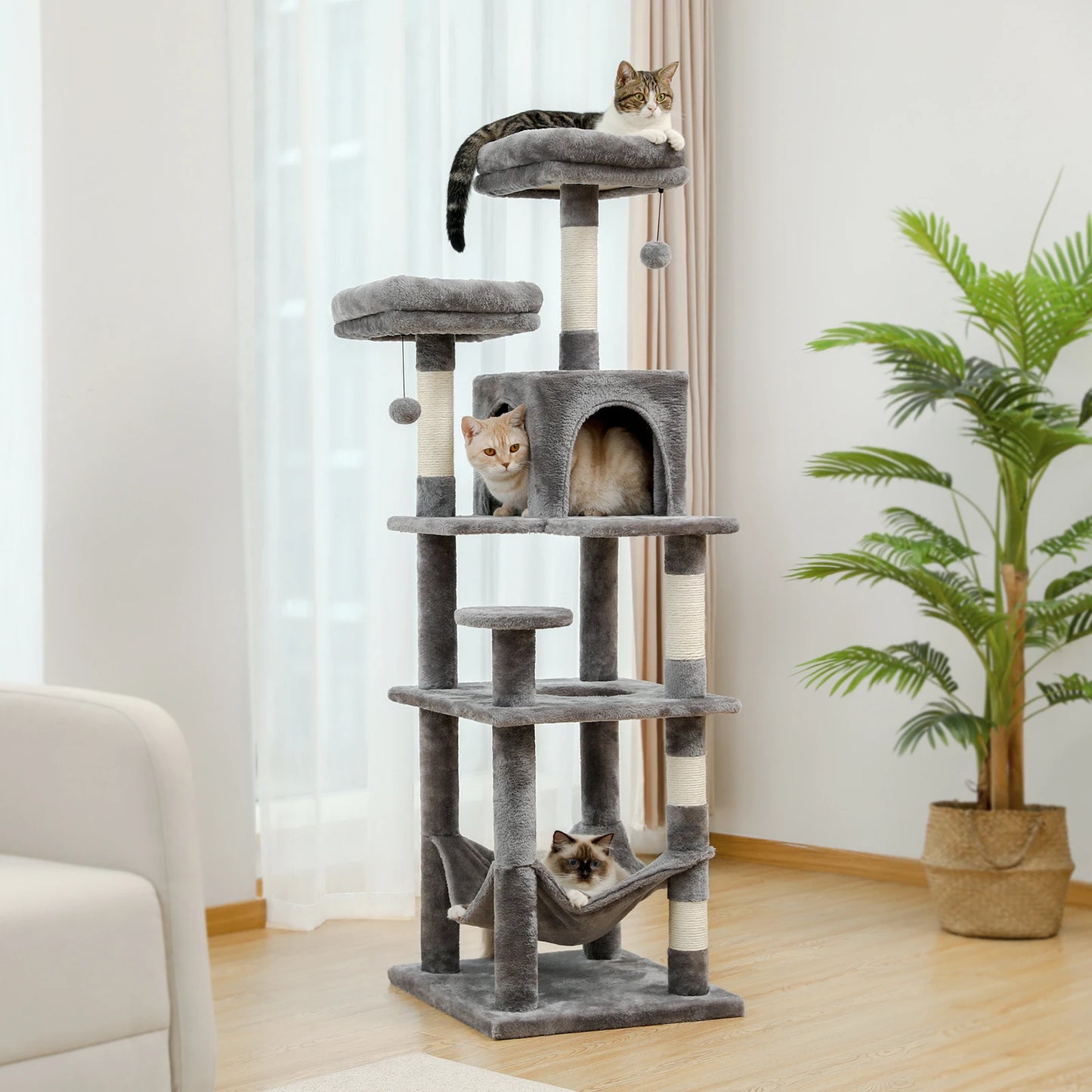 PEQULTI Multi-Level Cat Tree With Scratching Posts And Cozy Hammock
