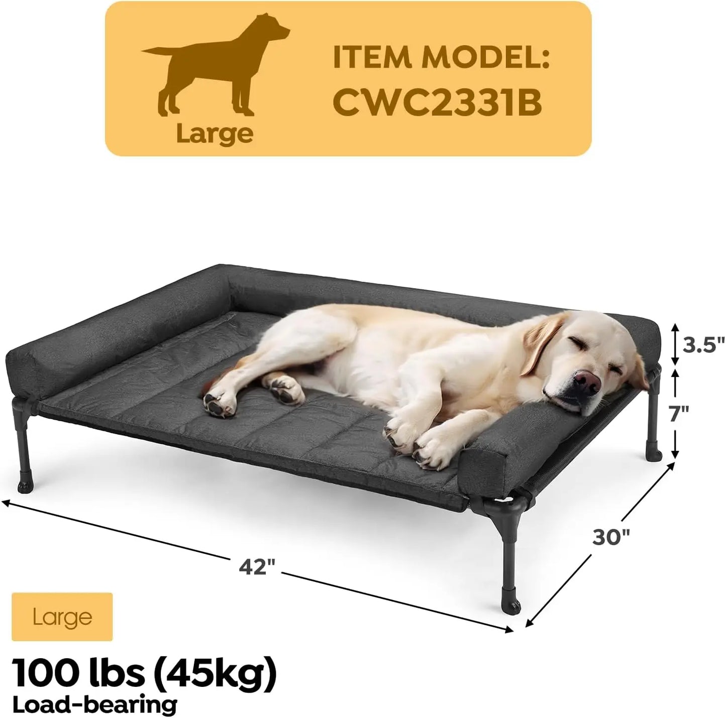 Cooling Elevated Dog Bed With Removable Waterproof Bolster Cushion Mat
