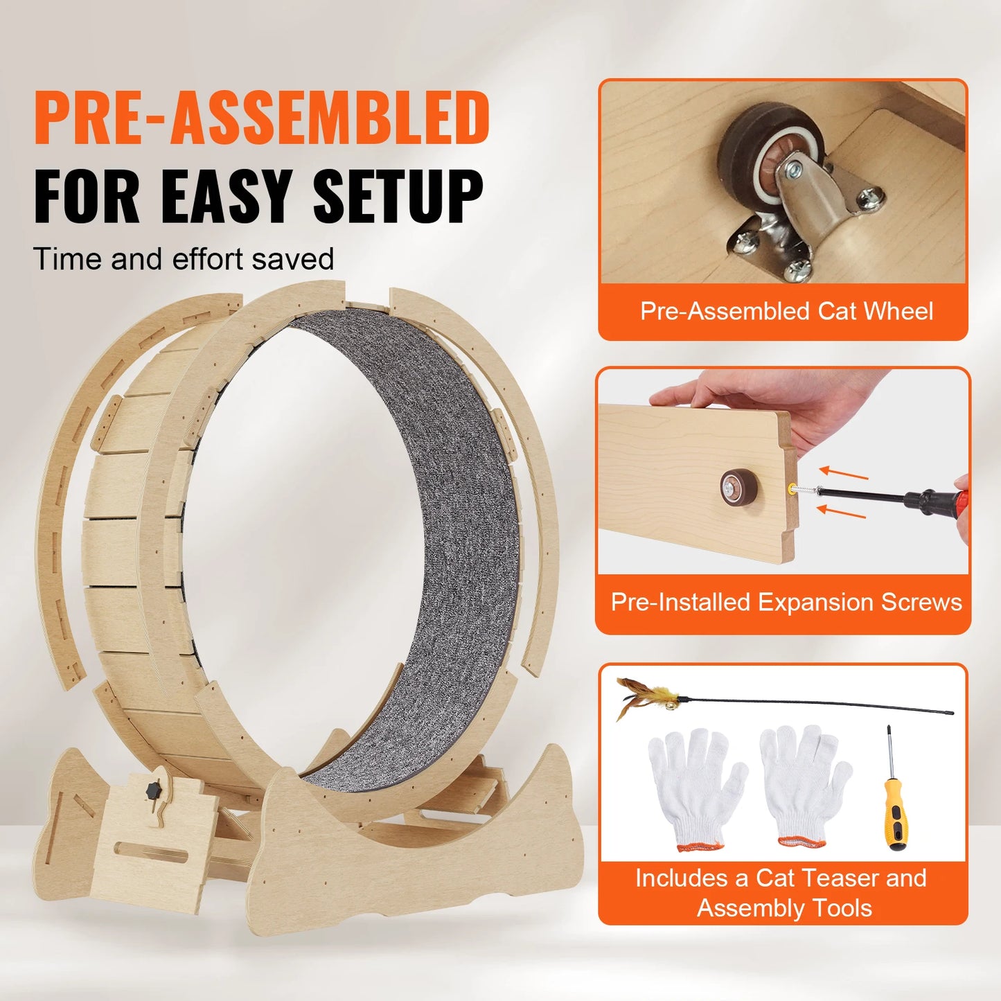 Wooden Cat Exercise Wheel For Indoor Cats With Detachable Carpet