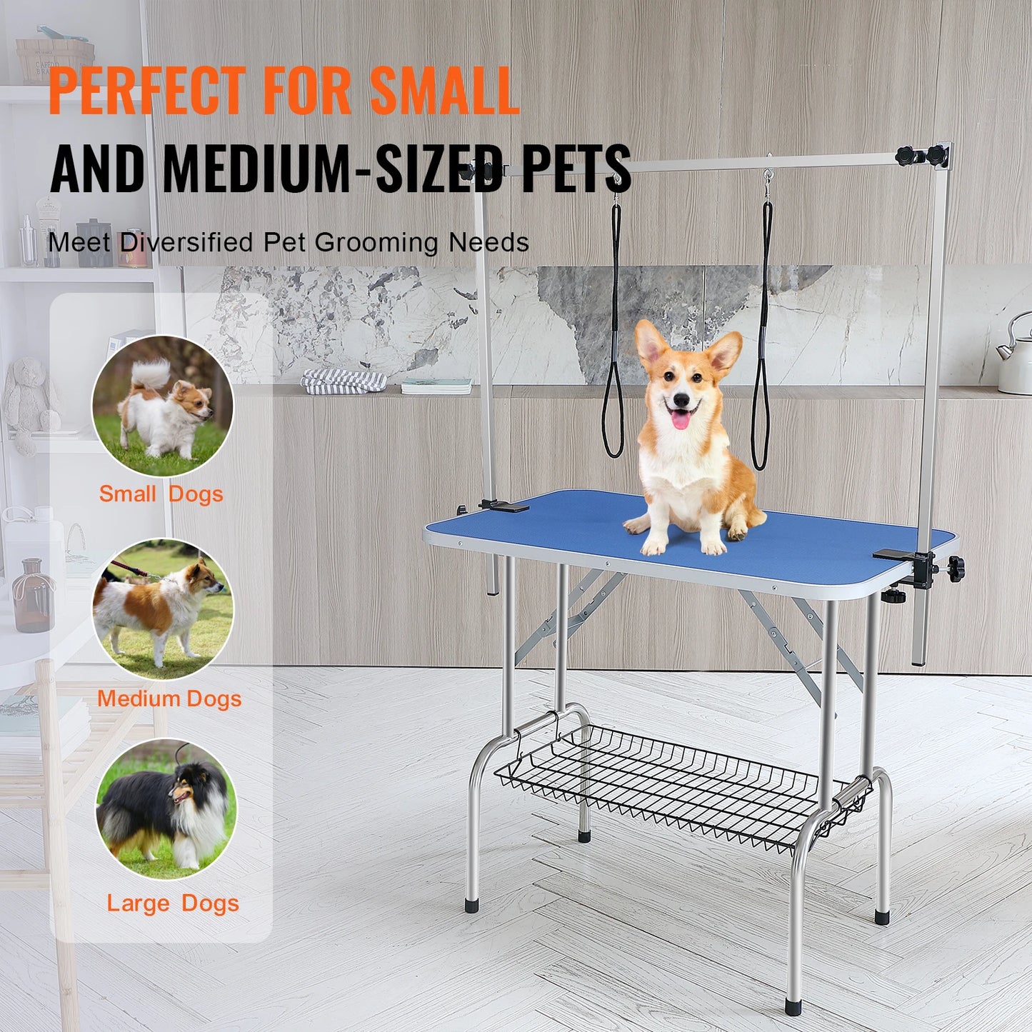 SucceBuy Pet Grooming Table With Two Arms Clamp Folding Stand Grooming Loop