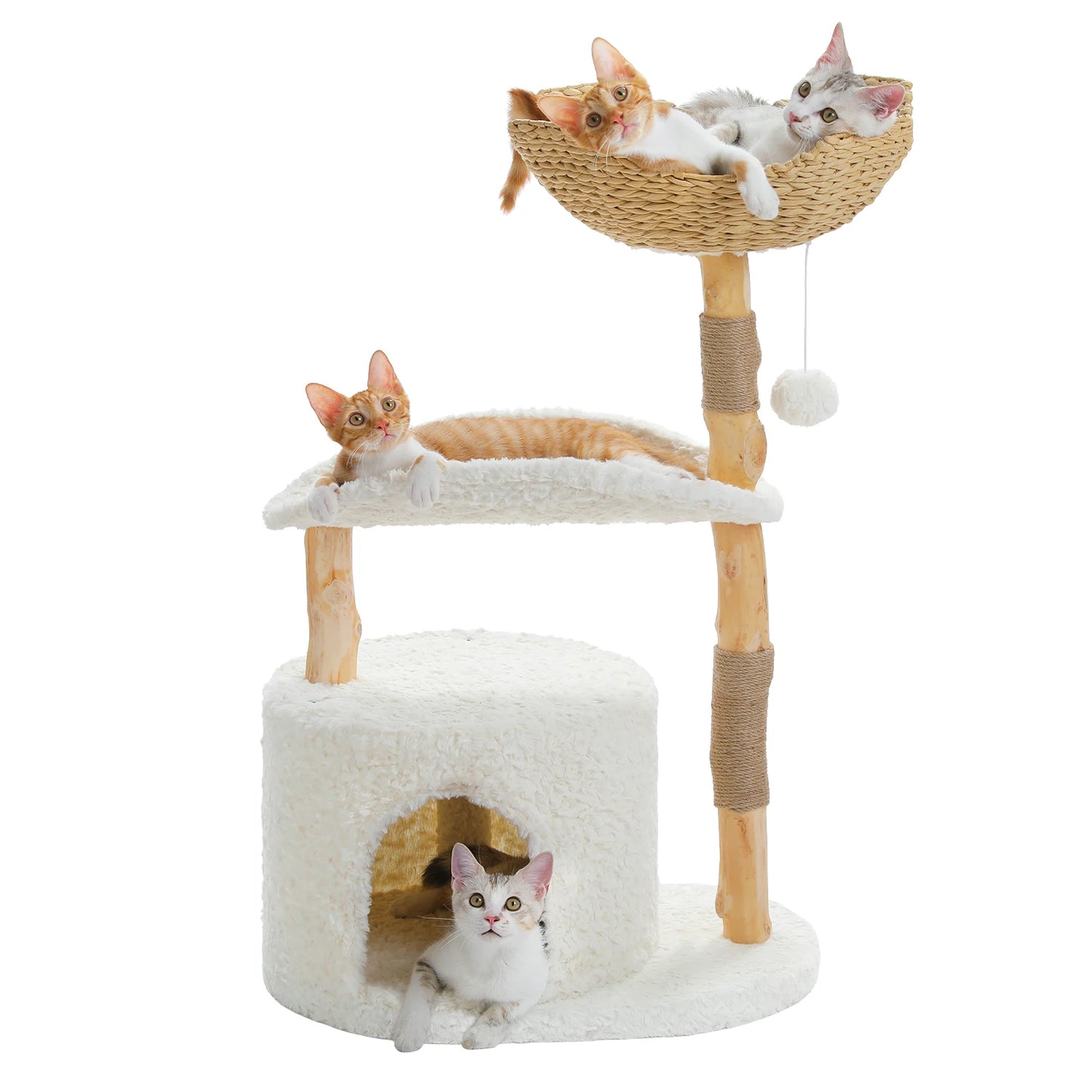 PAWZ Road Modern Cat Tree Tower With Natural Solid Wood Scratching Posts