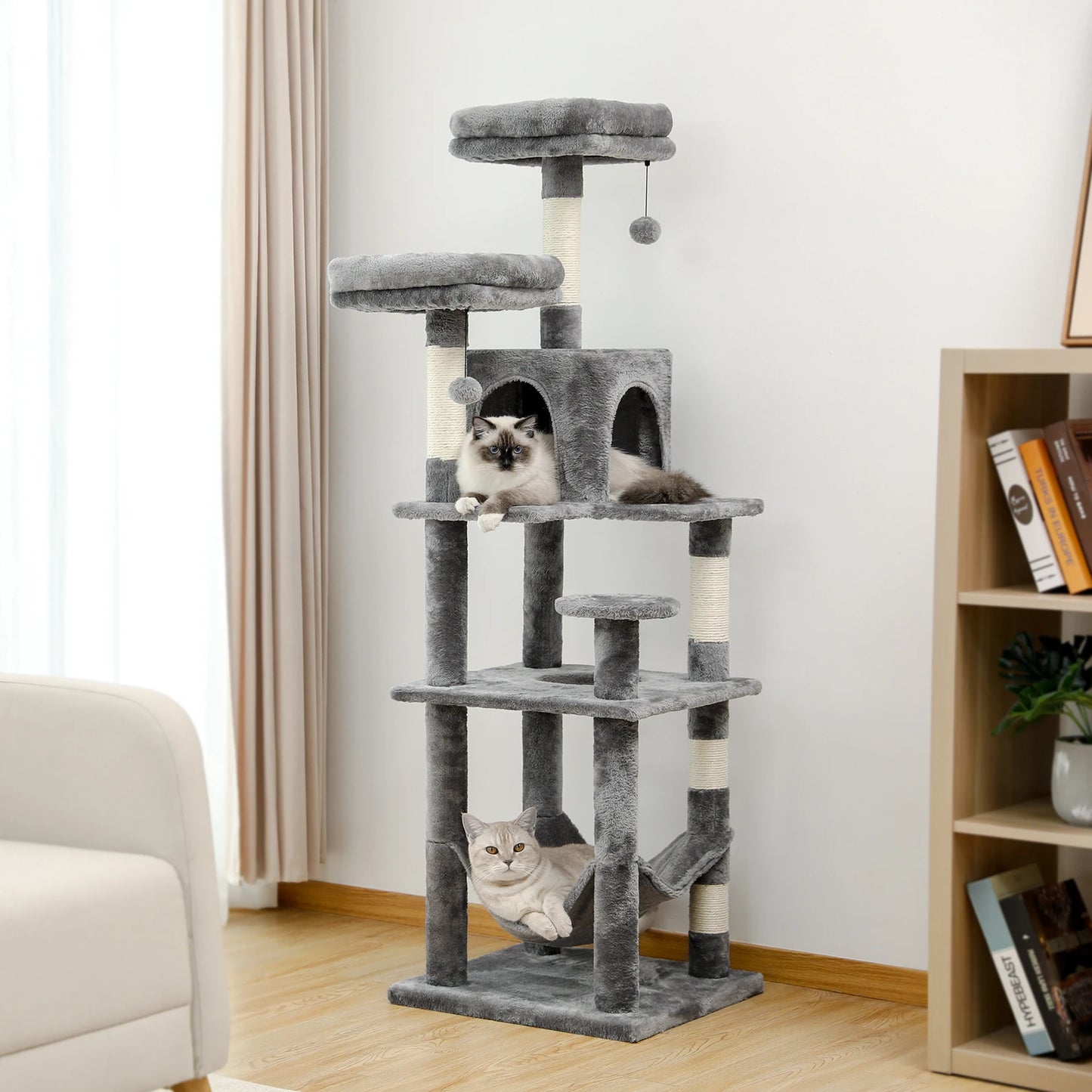 PEQULTI Multi-Level Cat Tree With Scratching Posts And Cozy Hammock