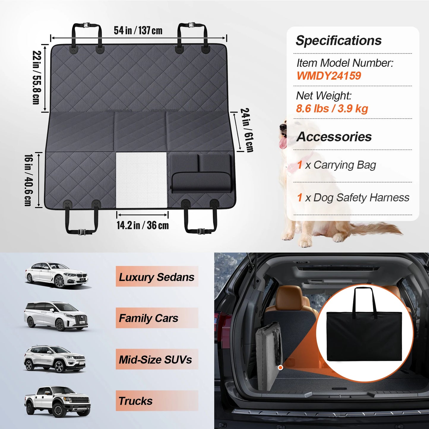SucceBuy Back Seat Extender Dog Hammock Car Cover Waterproof