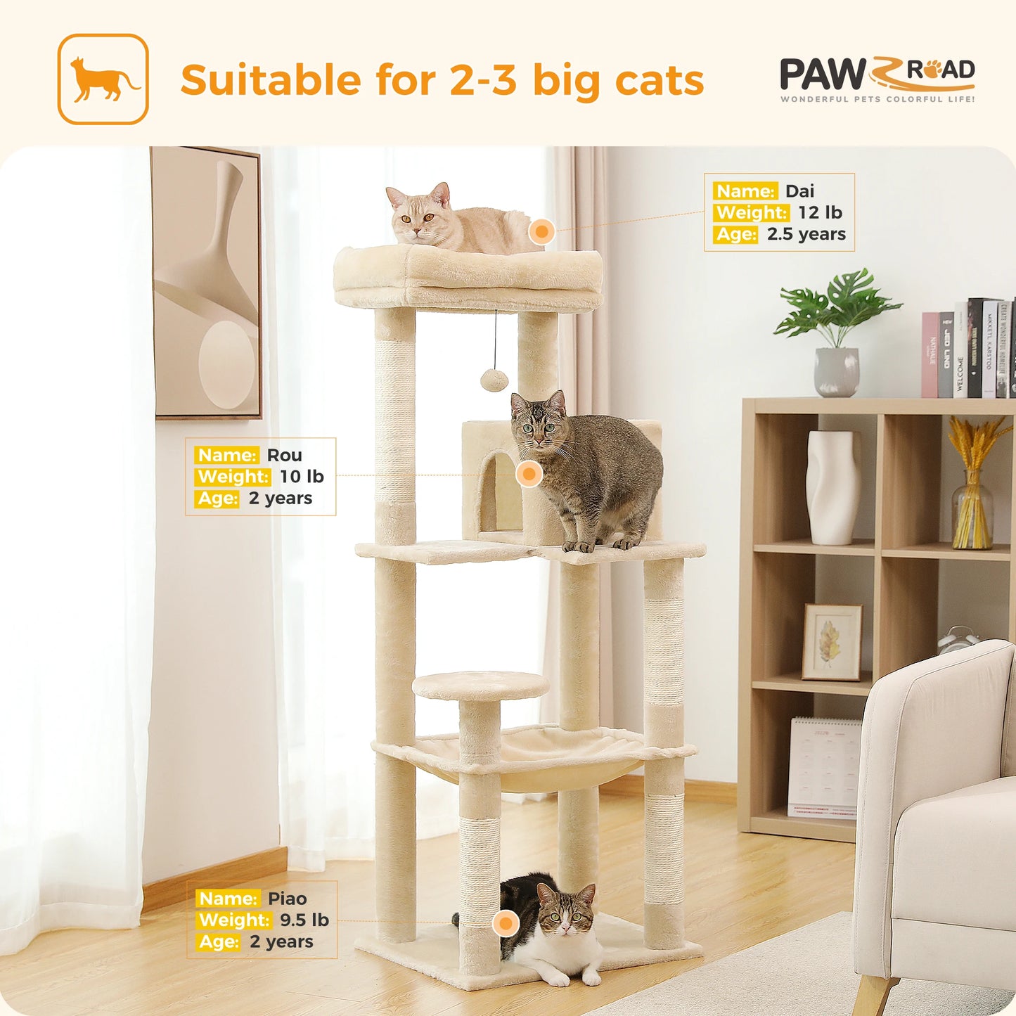 PAWZ Road 5 Level Cat Tree Tower With Sisal Scratching Posts