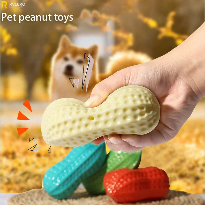 Peanut Shaped Squeaking Dog Chew Toy Interactive Rubber