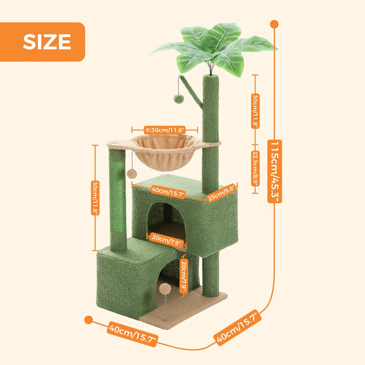PEQULTI Cactus Cat Tree With Cozy Condo And Hammock