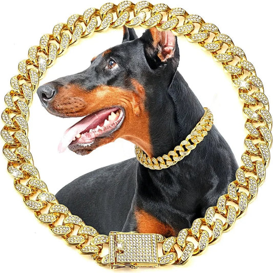 Dog Chain Collar Luxury Gold Metal Pet Chain Necklace Jewelry