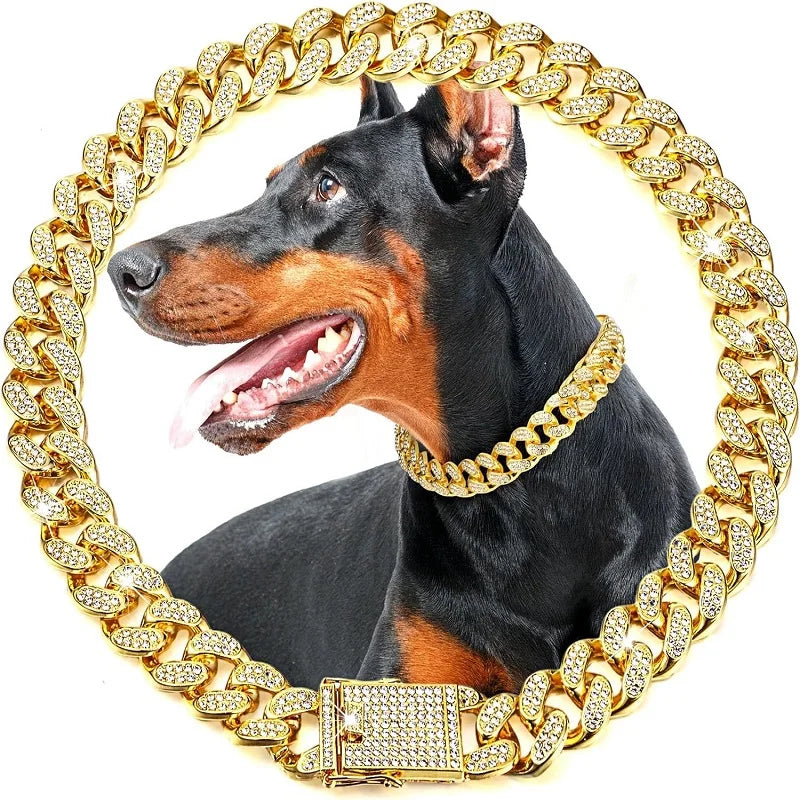 Stainless Steel Dog Chain Collar For Pets Jewelry Necklace Accessory