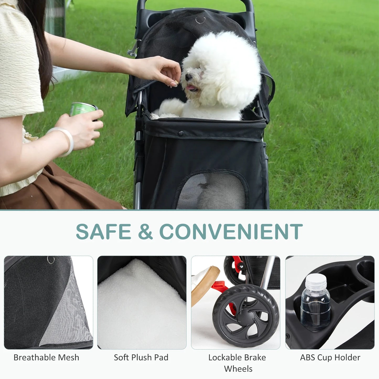 Three-Wheel Foldable Pet Stroller For Small Dogs And Cats