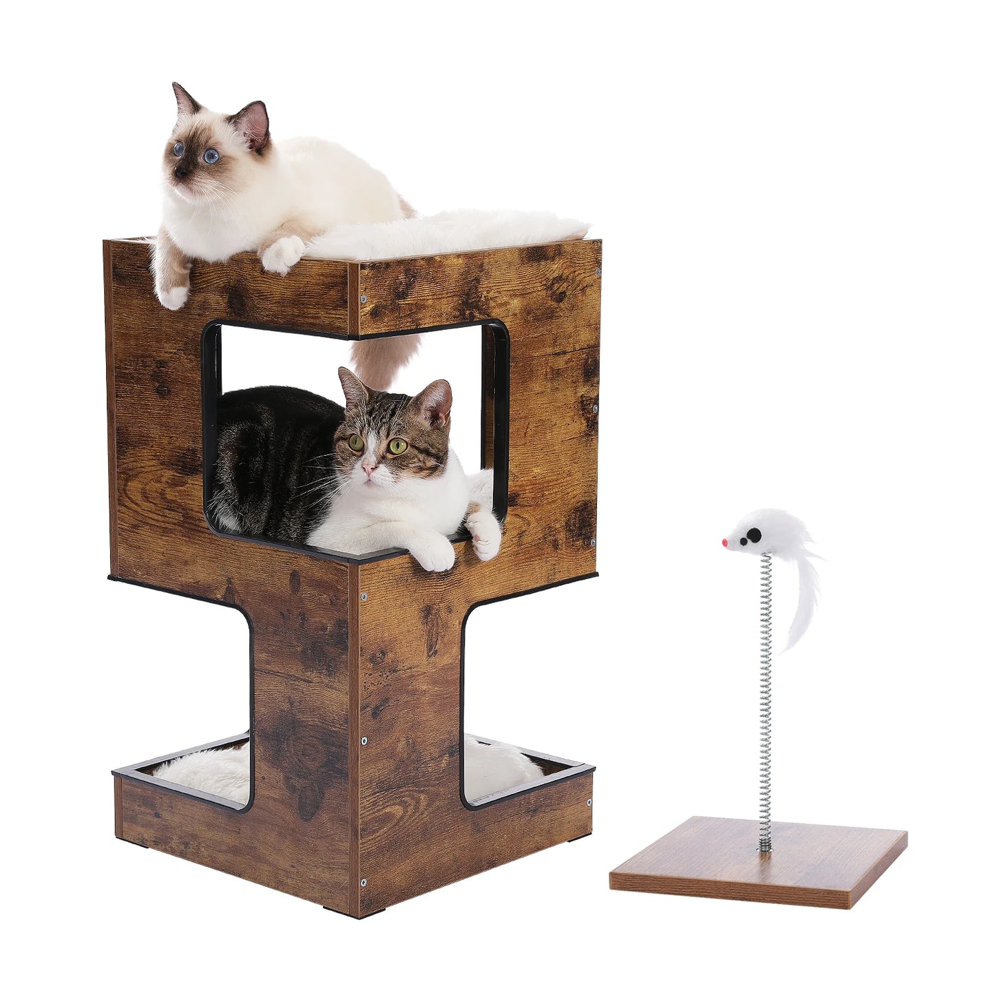 PAWZ Road Wood Cat Condo Tower Removable Mats Scratcher