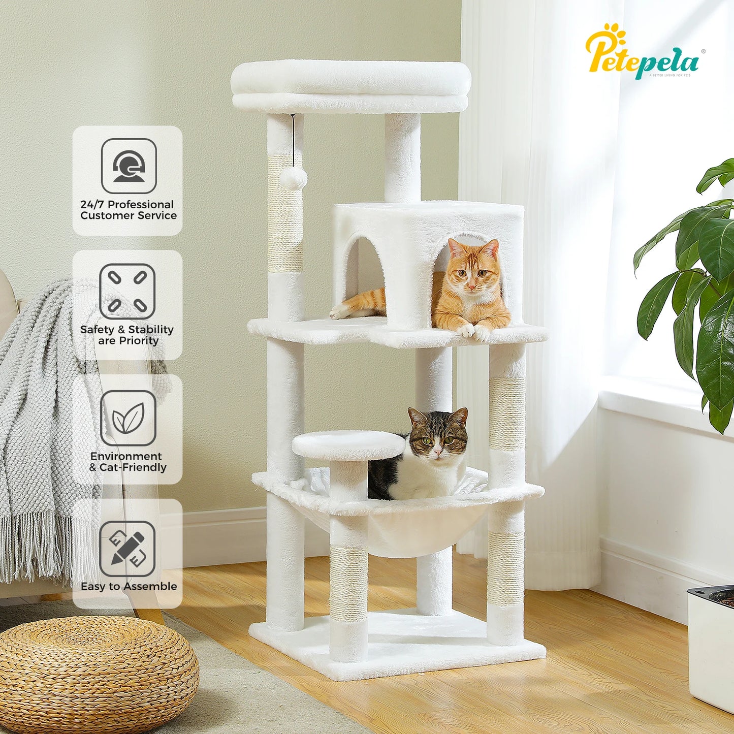 PETEPELA Cat Tree Indoor Five-Level Tower With Metal Frame