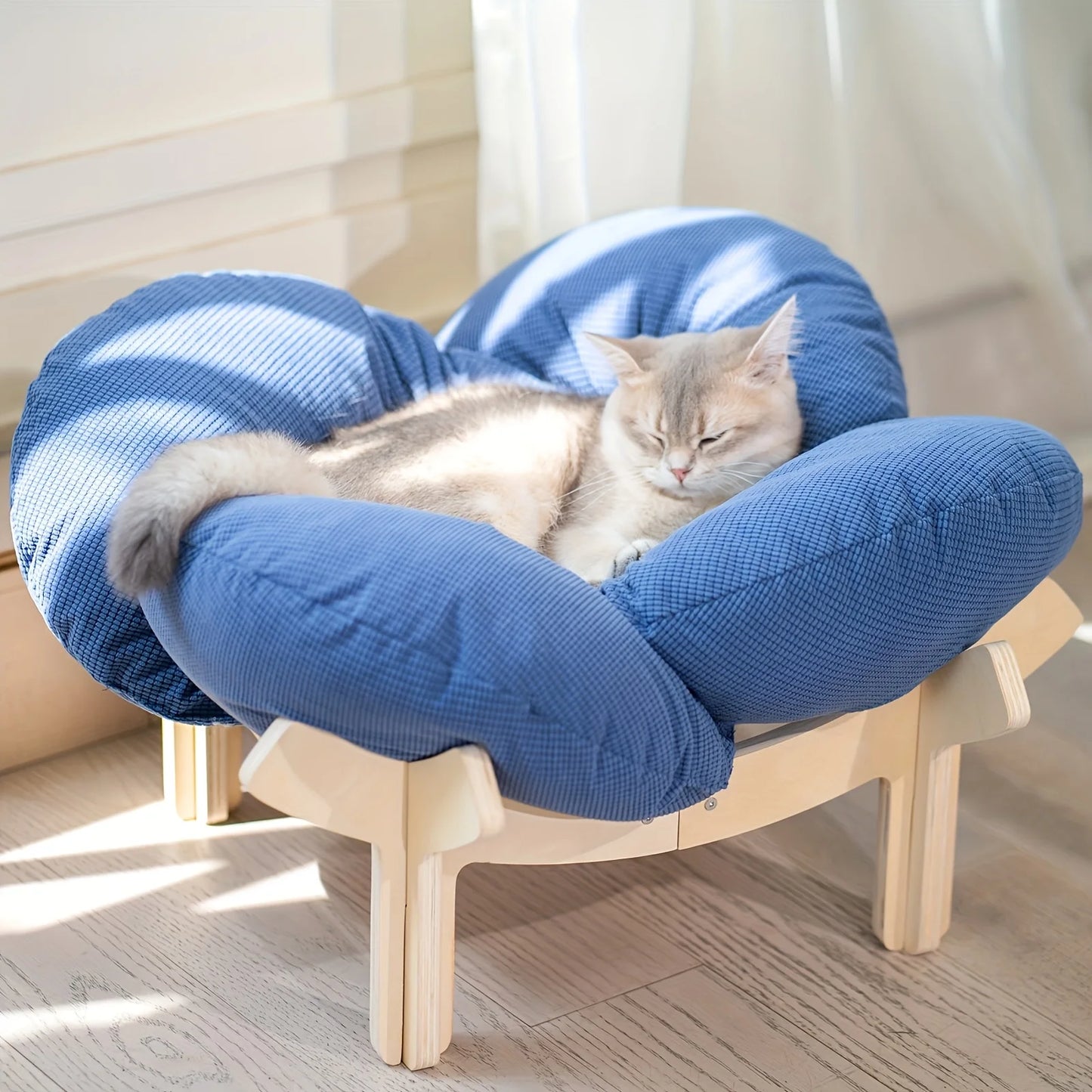Raised Wooden Cat Bed With Cushion For Indoor Pets