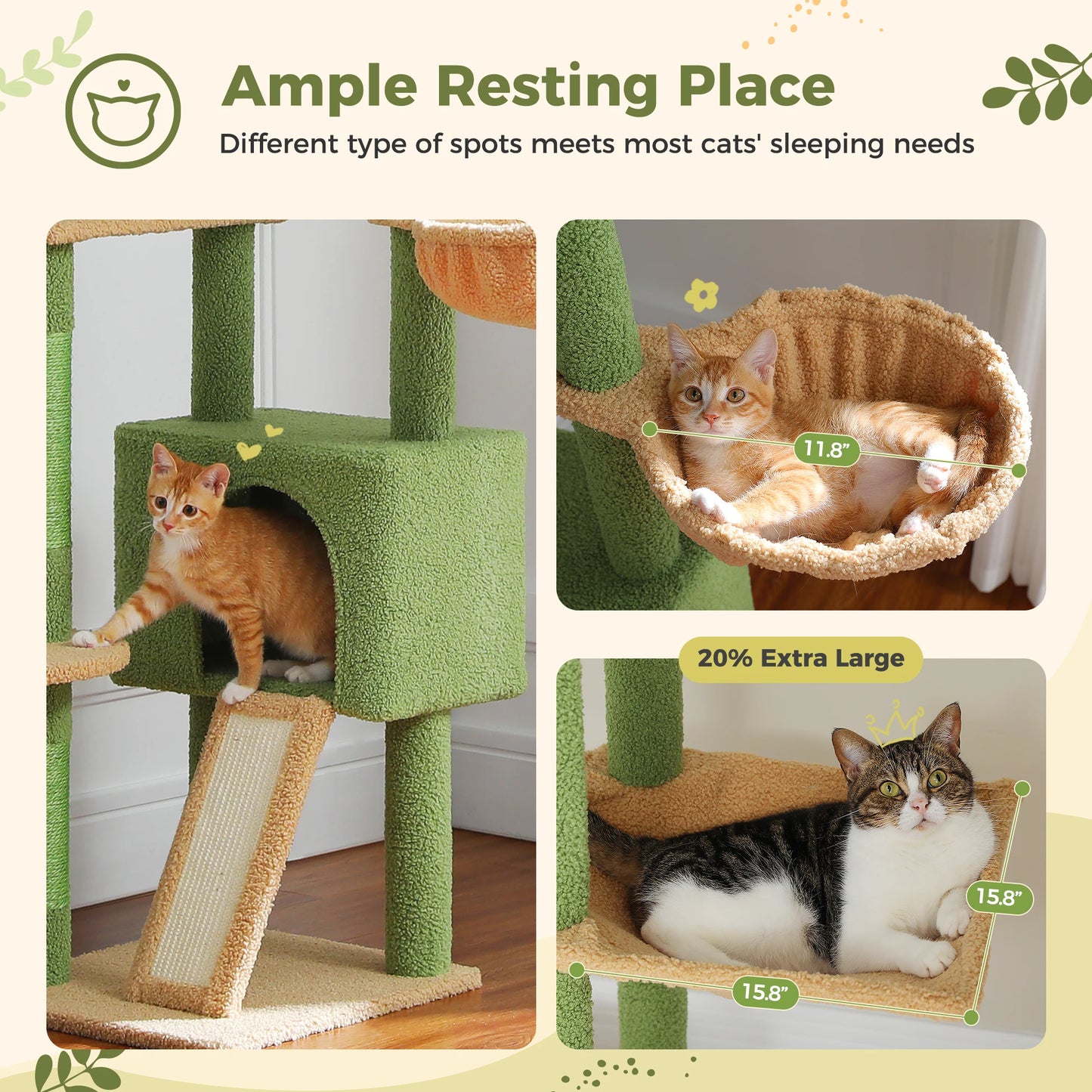 PETEPELA Cactus Cat Tree Floor To Ceiling Tower With Hammock
