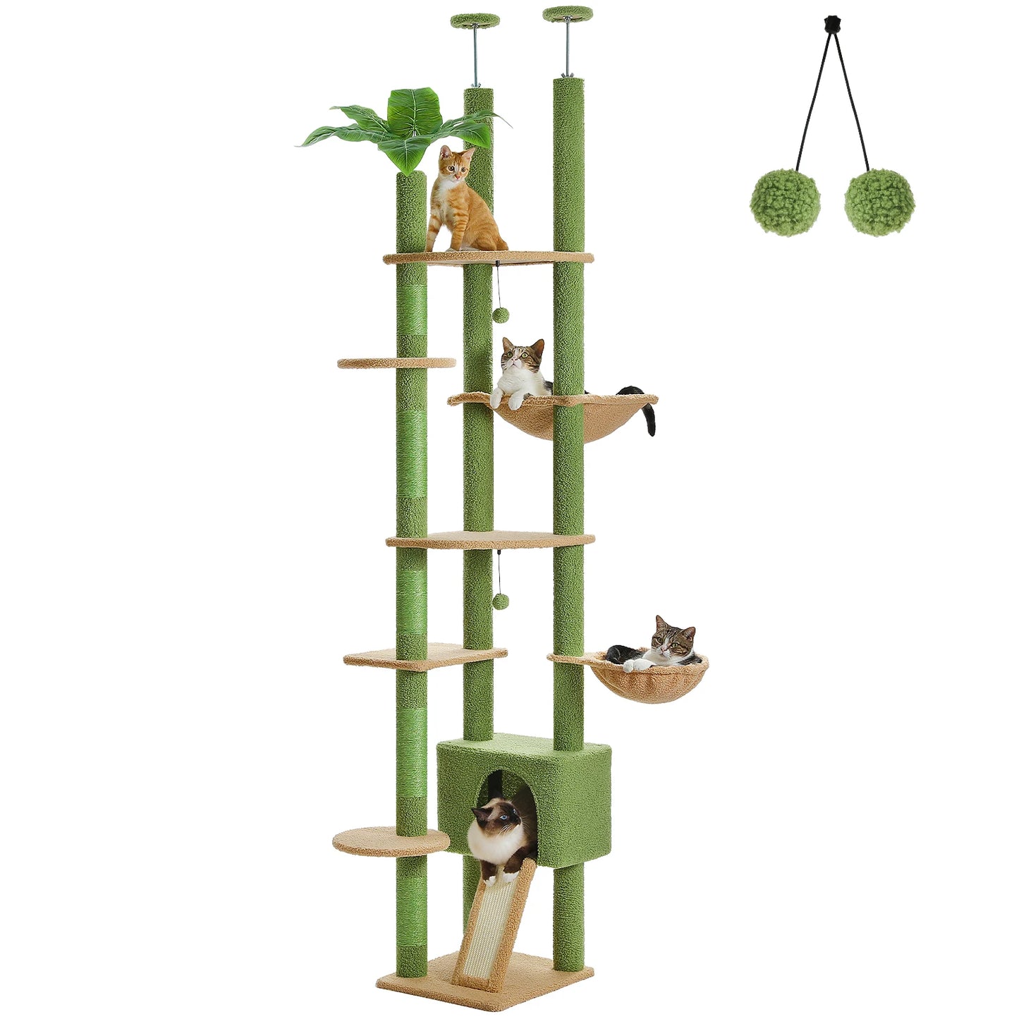 PETEPELA Cactus Cat Tree Adjustable Floor to Ceiling Tower with Condo Hammock