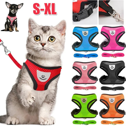 Adjustable Mesh Cat And Dog Harness With Reflective Leash
