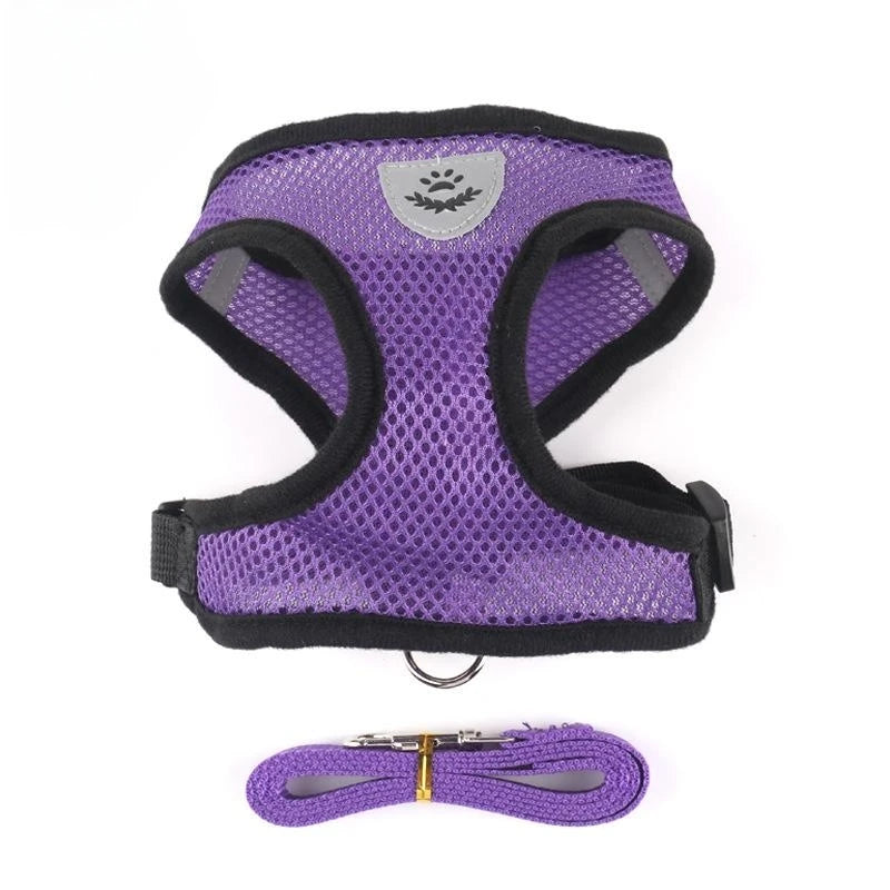 Adjustable Cat And Dog Harness With Leash Reflective Mesh Vest