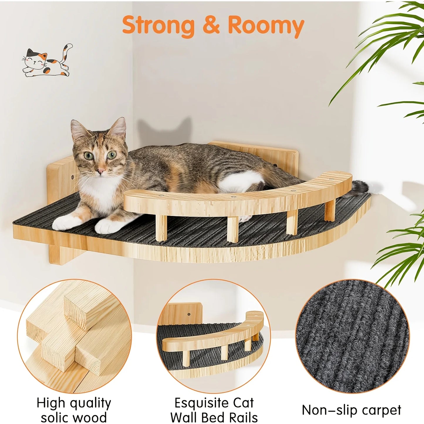 Pine Wood Cat Wall Shelves With 3 Step Ladders Hammock