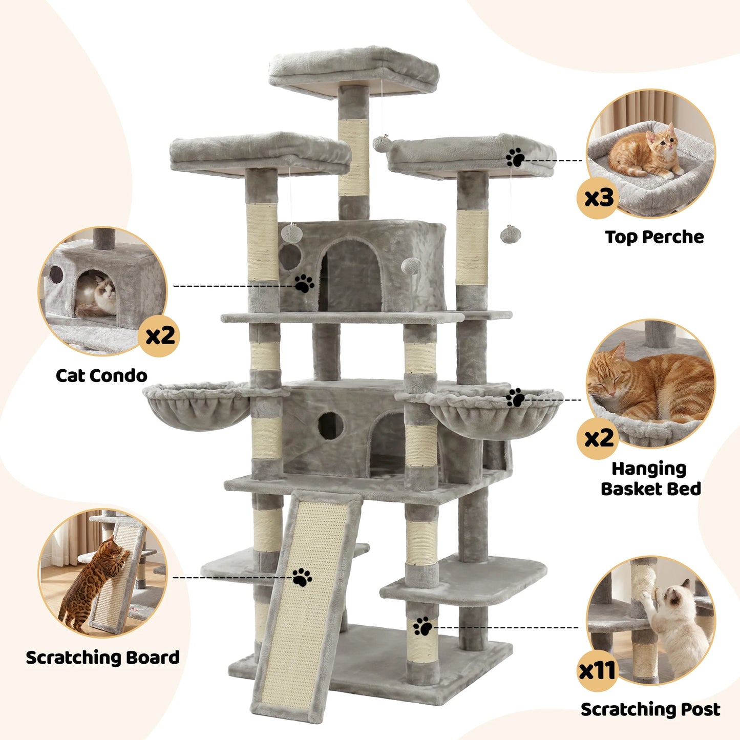 Large Multi Level Cat Tree Tower With Condos And Perches