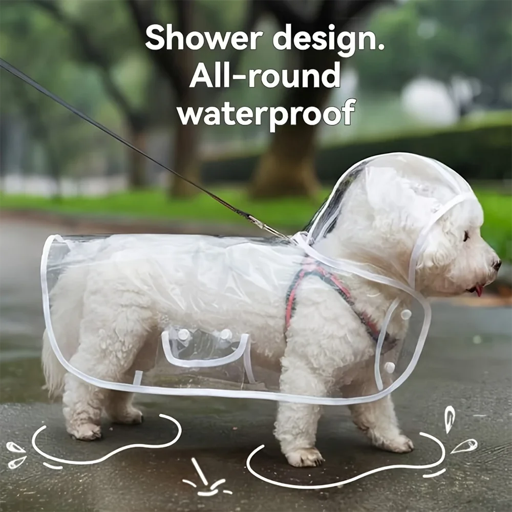 Transparent Waterproof Dog Raincoat For Small And Medium Dogs Adjustable Fit