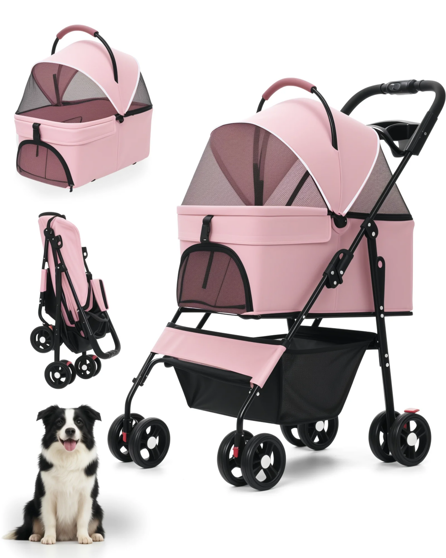 Cabusatly 2-In-1 Pet Stroller For Dogs And Cats Removable Carrier