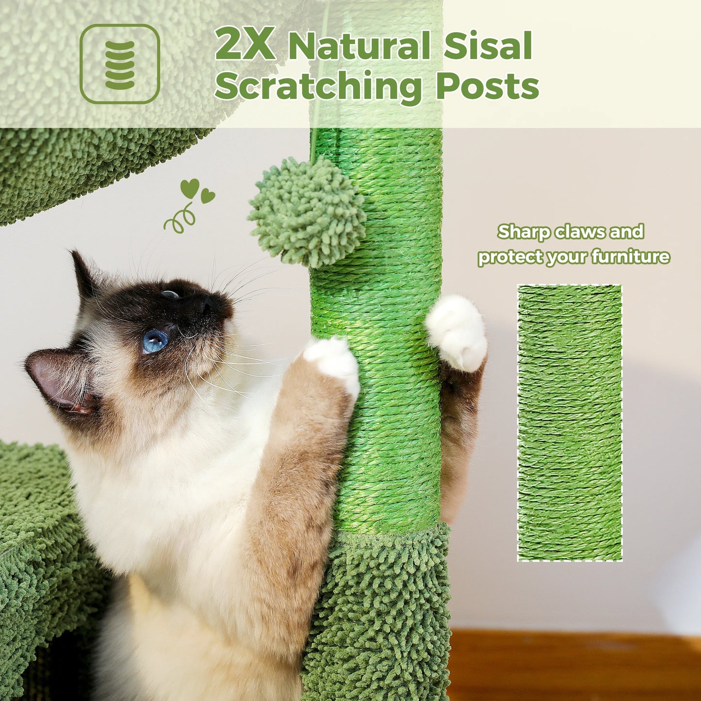 PEQULTI Cactus Cat Tree With Cozy Condo And Hammock