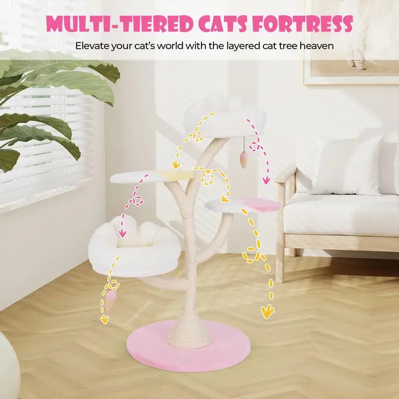 Five-Layer Cat Tree Tower With Perches And Platforms