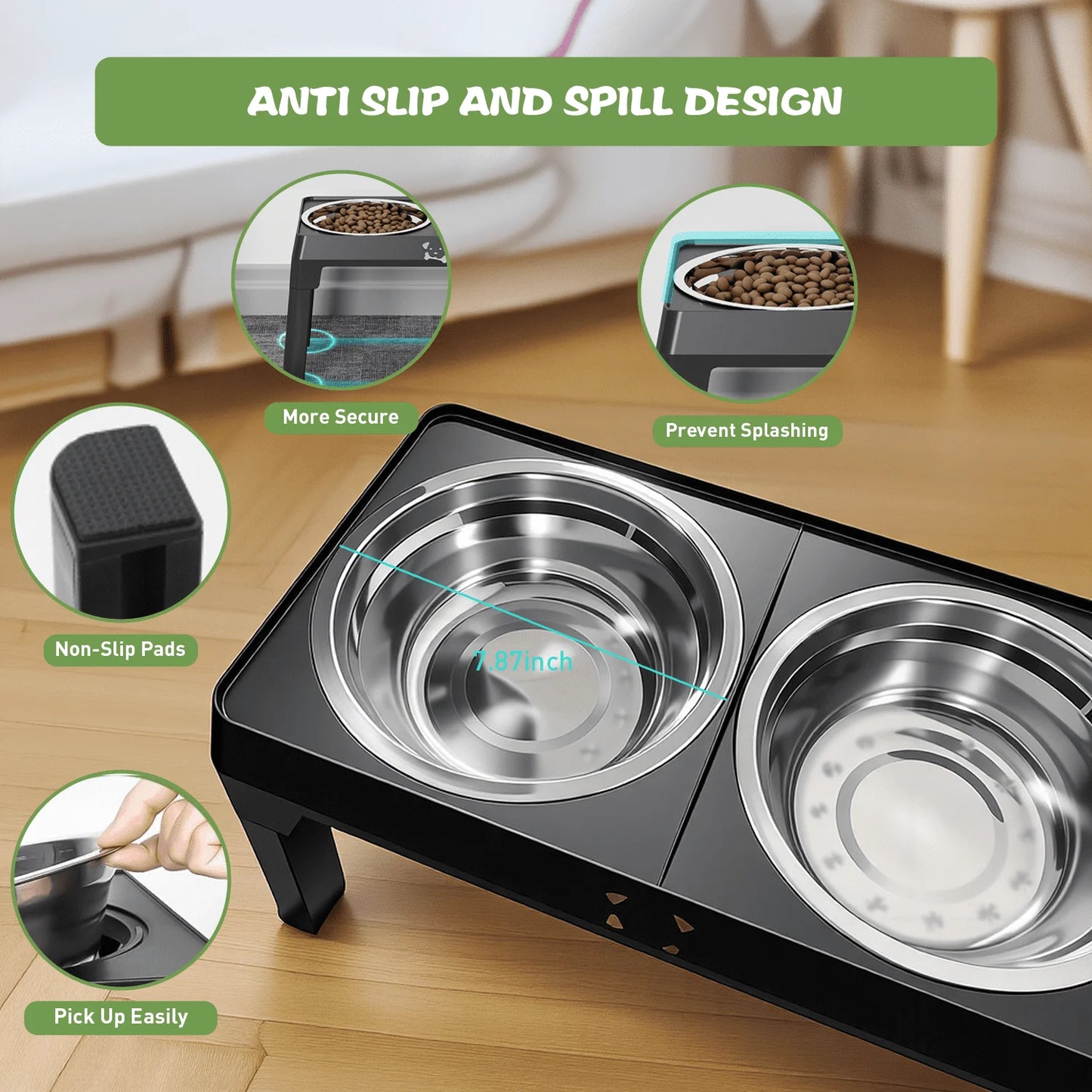 Elevated Dog Bowls With Adjustable Heights And Stainless Steel Bowls