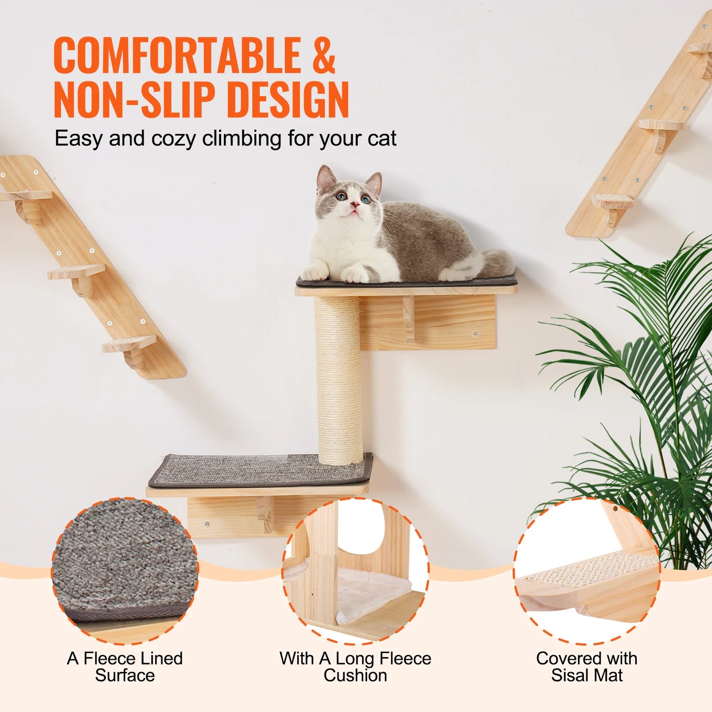 SucceBuy Wall Mounted Cat Shelves and Perches with Jumping Boards