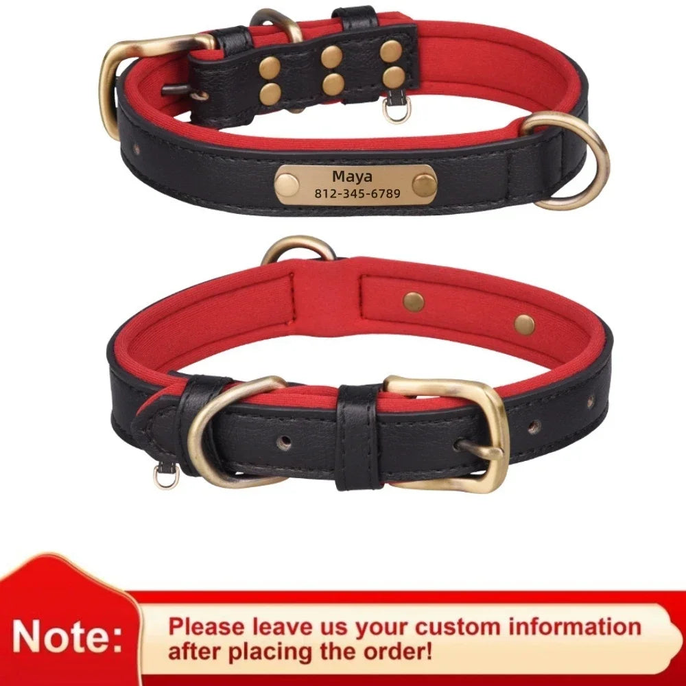 COOYOMOO Personalized Leather Dog Collar With Engraving And Padded Nameplate