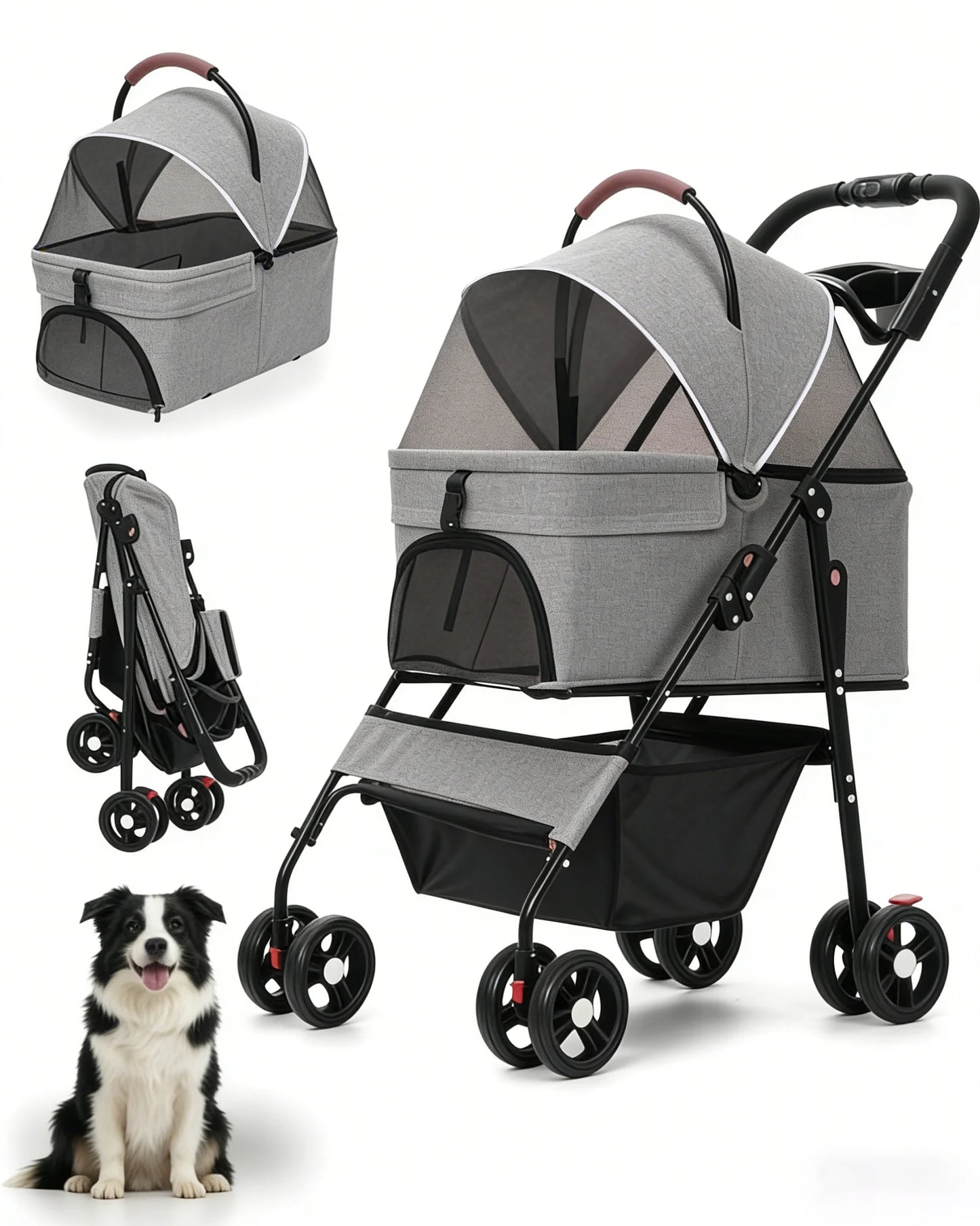 Cabusatly 2-In-1 Pet Stroller For Dogs And Cats Removable Carrier