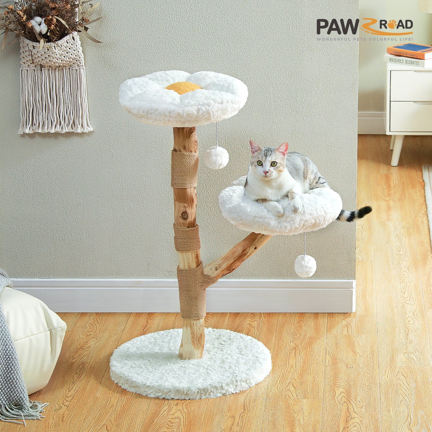 PAWZ Road Modern Cat Tree Tower With Solid Wood Posts